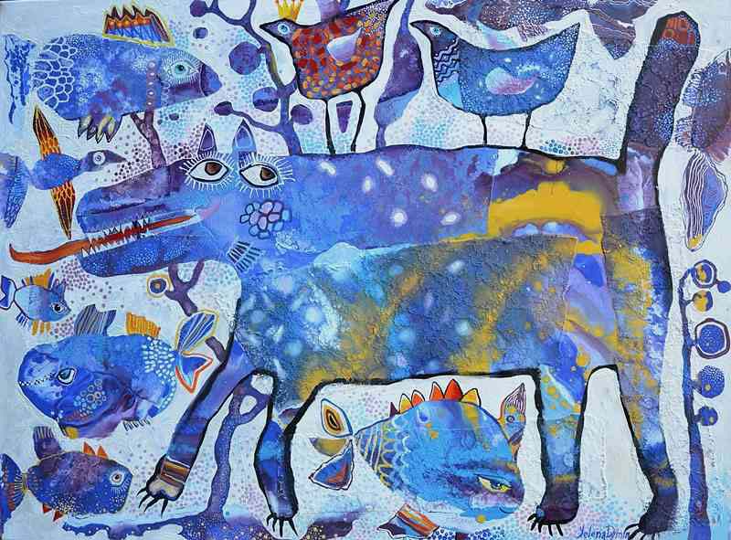 Kingdom original artwork abstract art modern whimsical painting by Yelena Revis yelenaartstudio