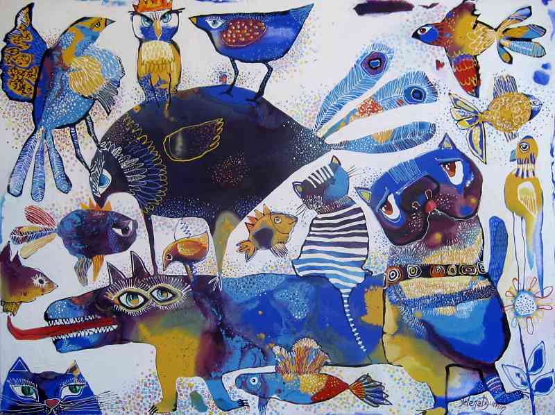 Paradise dreams original artwork abstract art modern whimsical painting by Yelena Revis yelenaartstudio