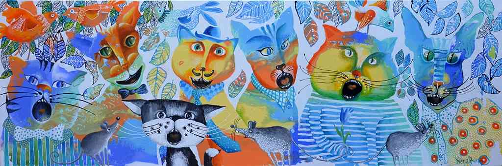 Original artwork abstract art modern illustration animals painting by Yelena Revis yelenaartstudio