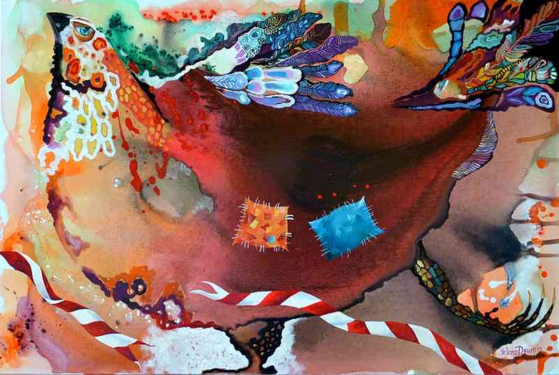 Original abstract surreal animals modern painting by Yelena Dyumin yelenaartstudio