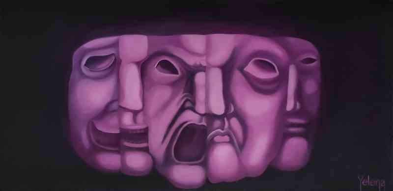 Faces and Masks I original painting contemporary oil artwork by Yelena Revis yelenaartstudio