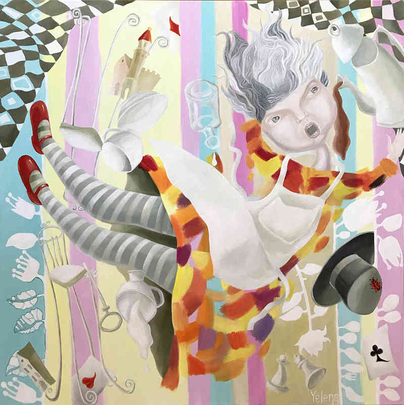 Free fall to wonderland Alice in Wonderland pop painting 
