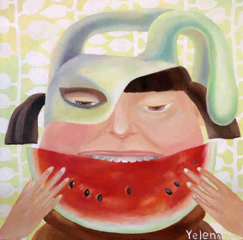 Watermelon girl original oil on canvas painting by Yelena Revis
