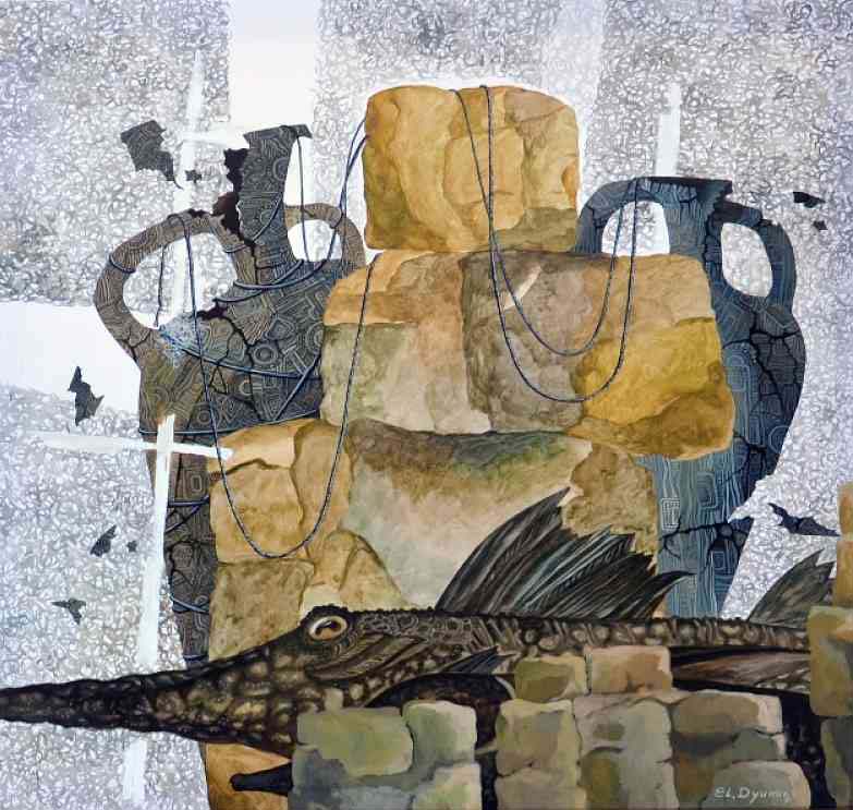 Eternal Guardian original contemporary artwork abstract art modern painting by Yelena Dyumin yelenaartstudio