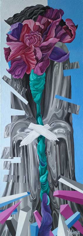 Revival I original mixed media abstract flower painting by Yelena Revis