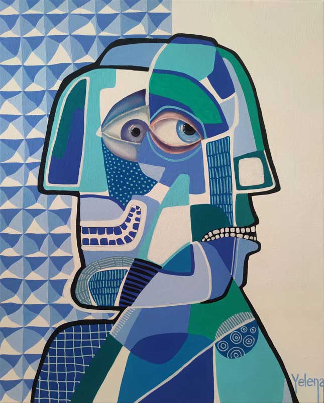 The Fragmented Perception: Abstract Human Figure in Blues and Greens
