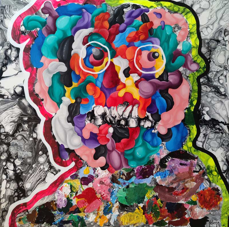 The Melting Man original mixed media surreal abstract portrait painting by Yelena Revis