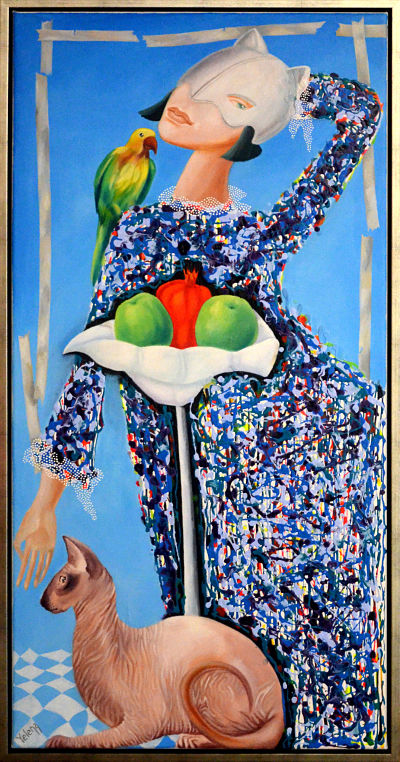 Illusions I original surreal colourful whimsy oil painting by Yelena Revis