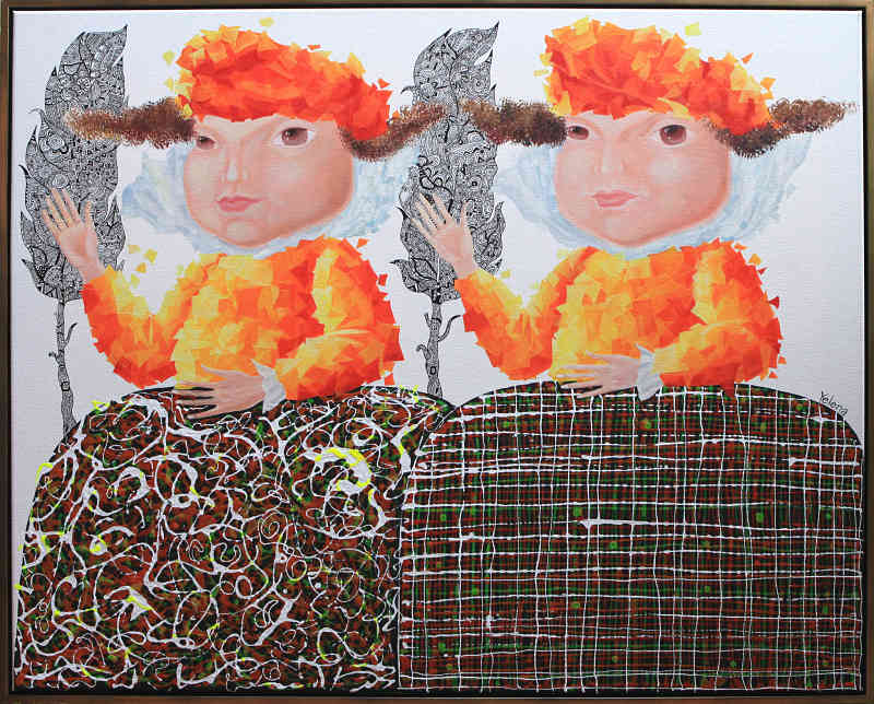 Twinship original oil painting drawing by Yelena Revis